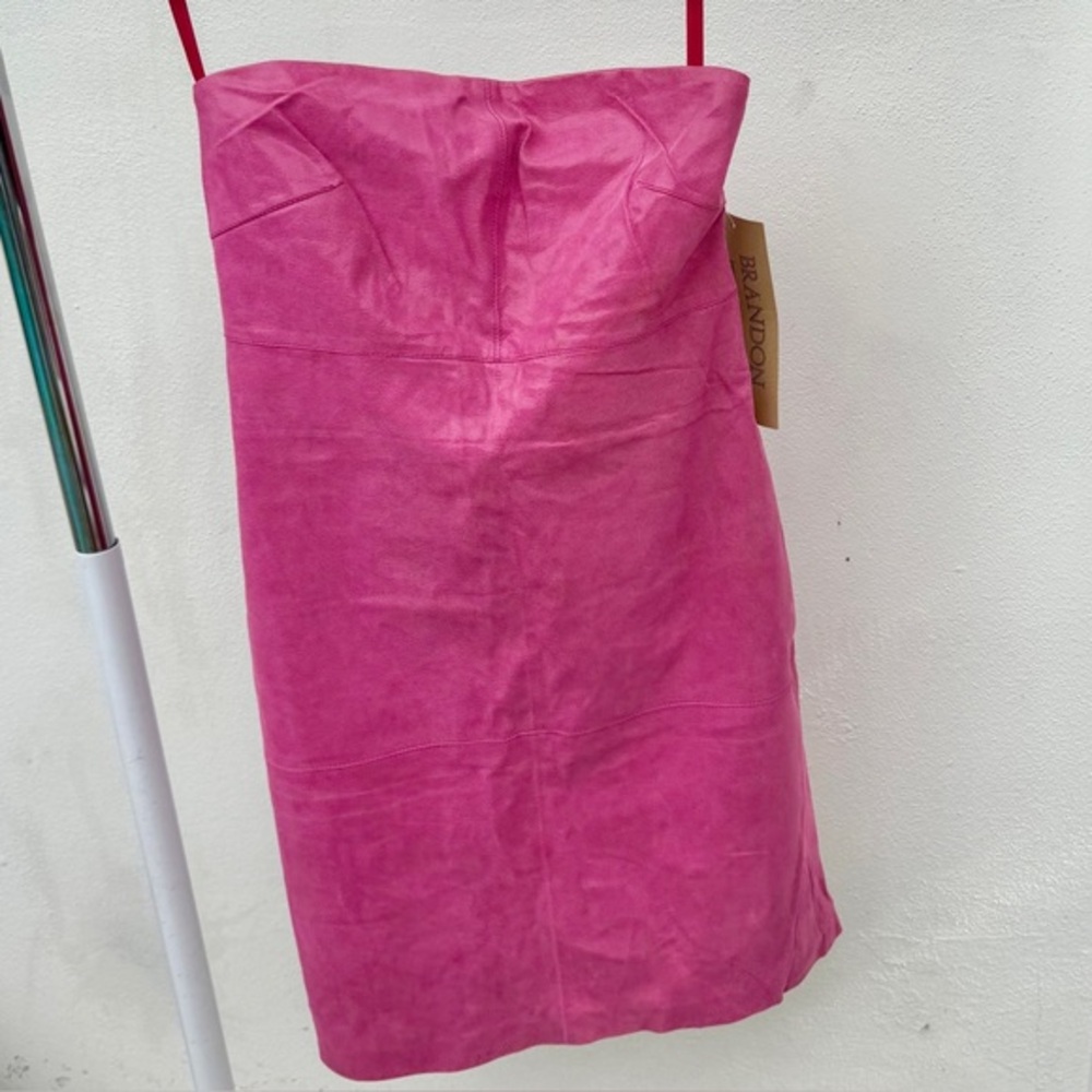 Y2K 100% Genuine Leather Pink Lizard Embossed Strapless Dress Size 7/8